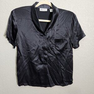 Vintage Exclusively For Petites Shirt Womens Medium Silk Short Sleeve 90s
